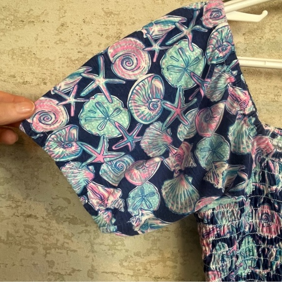 Simply Southern Crop Smocked Puff Sleeve Shirred Top Sz XXL Sea Shells Beach - Picture 6 of 14